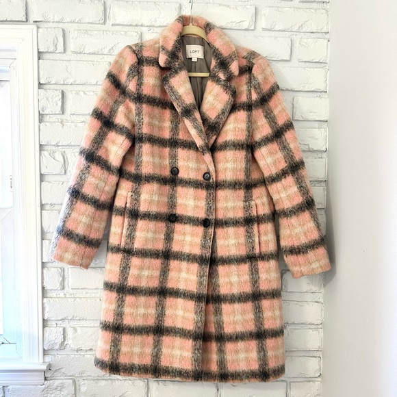 Like New Loft Plaid Double Breasted Pea Coat Jacket - Picture 5 of 8